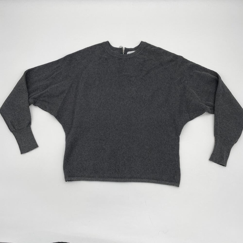 CARMEN Marc Valvo Womens Sweater Size XS Grey Knit Bat Wing Moto Zip Shirt Top